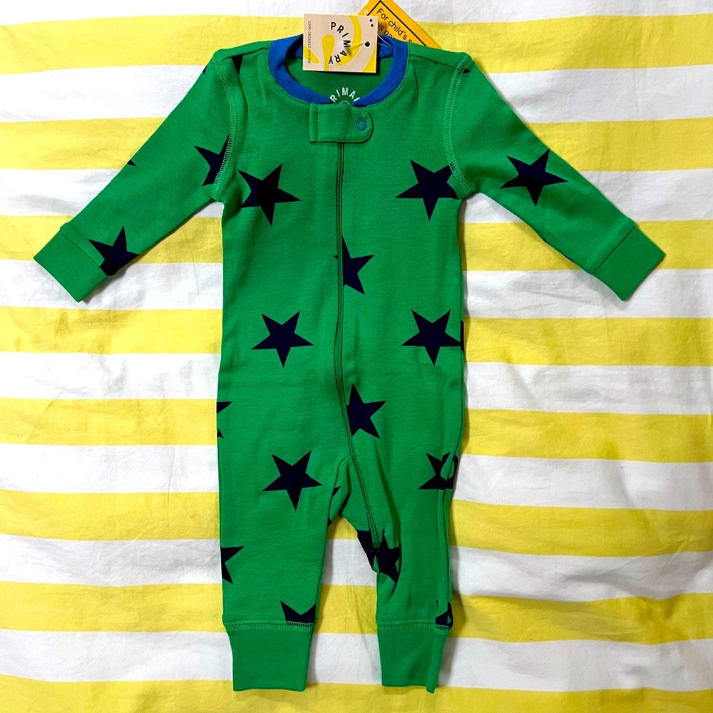 Primary Onsie - 0-3 months - green apple / navy star